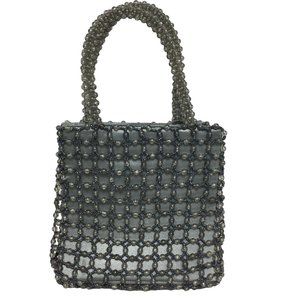 Vintage Beaded Bag Marion Godart Mini Tote Art Deco Gray Lucite Beads Hematite
